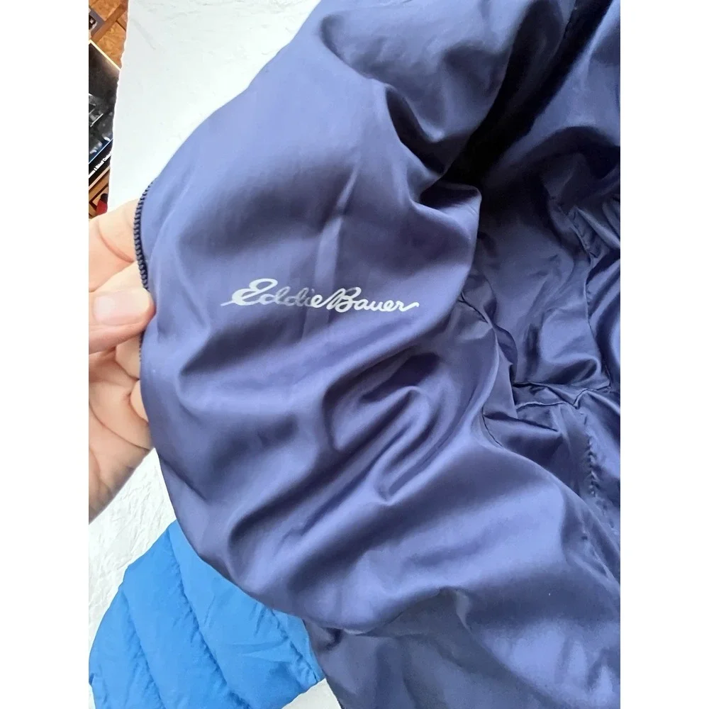 Eddie Bauer Full Zip Down Jacket Youth Medium Blue Gradient Reversible Navy‎